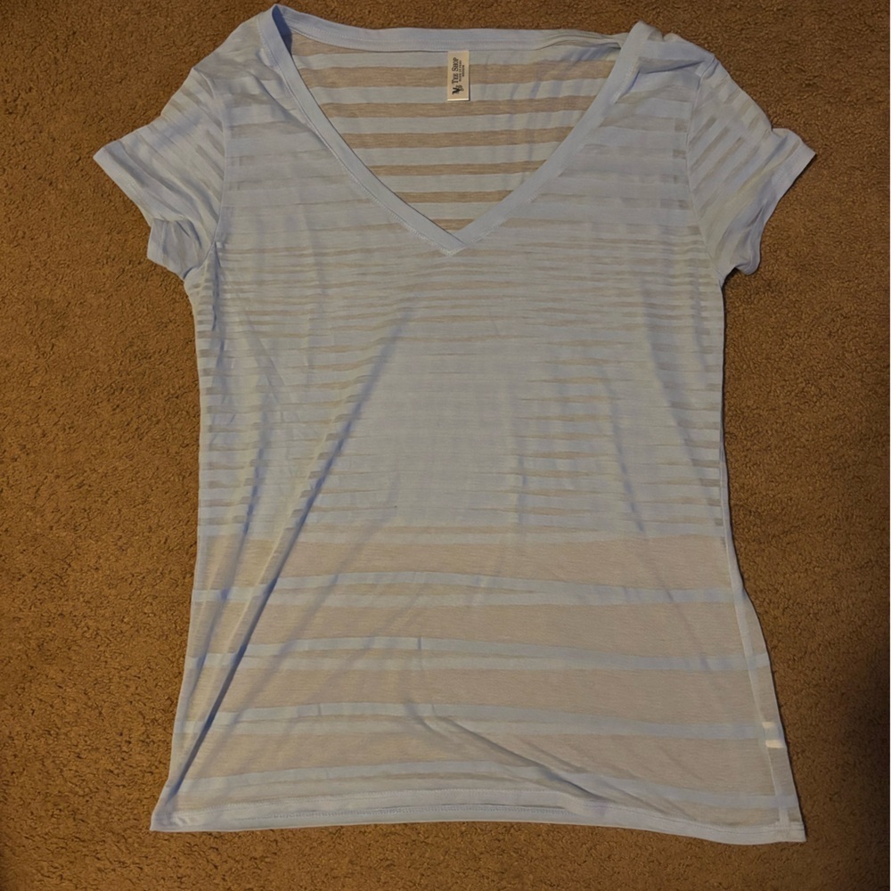 VS Tee Shop- Light Blue Striped V-Neck Top​​​